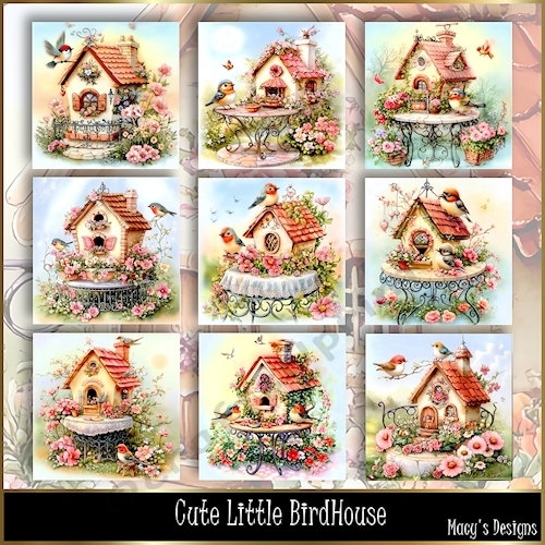 Cute Little BirdHouse - Illustrations for Cards, Mini kits & Designers