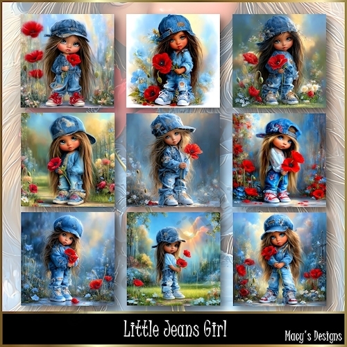 Little Jeans Girl - Illustrations for Cards, Mini kits & Designers