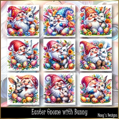 Easter Gnome with Bunny - Illustrations for Cards, Mini kits & Designers