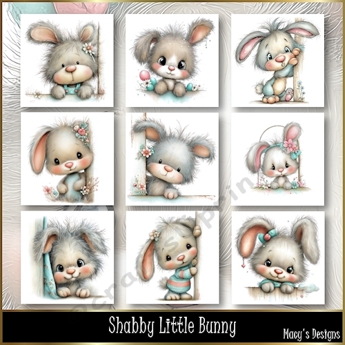 Shabby Little Bunny - Illustrations for Cards, Mini kits & Designers