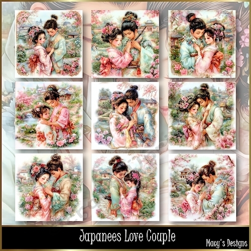 Japanese Love Couple - Illustrations for Cards, Mini kits & Designers