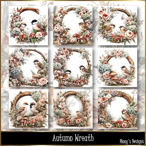 Autumn Wreath - Illustrations for Cards, Mini kits & Designers