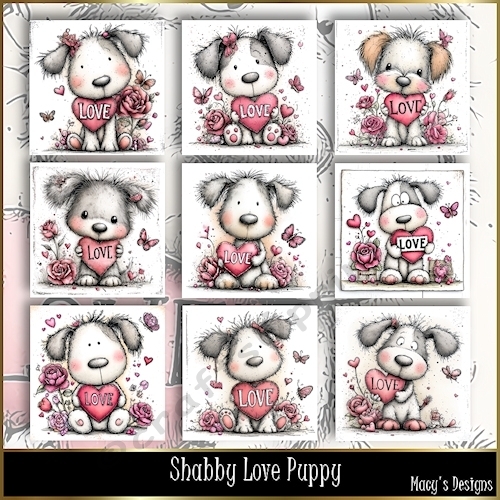 Shabby Love Puppy - Illustrations for Cards, Mini kits & Designers
