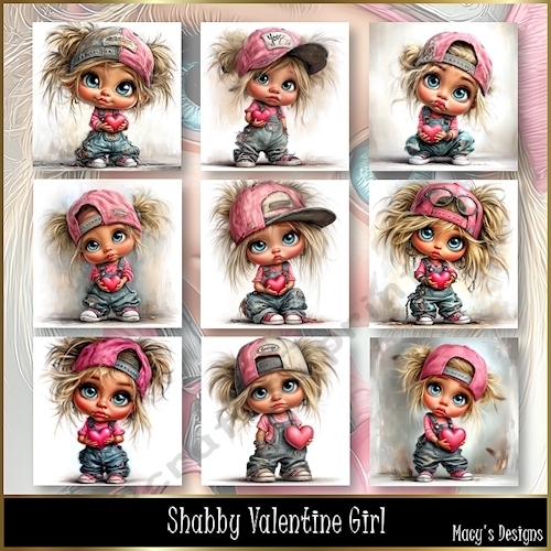 Shabby Valentine Girl - Illustrations for Cards, Mini kits & Designers