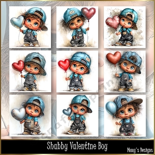 Shabby Valentine Boy - Illustrations for Cards, Mini kits & Designers