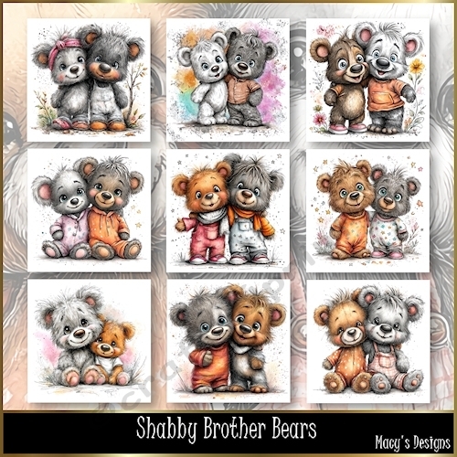 Shabby Brother Bears - Illustrations for Cards, Mini kits & Designers