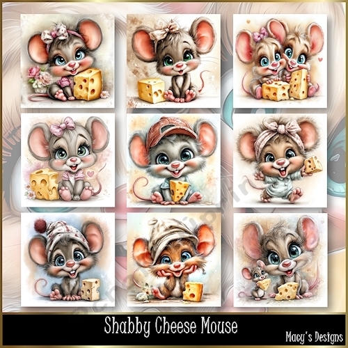 Shabby Cheese Mouse - Illustrations for Cards, Mini kits & Designers