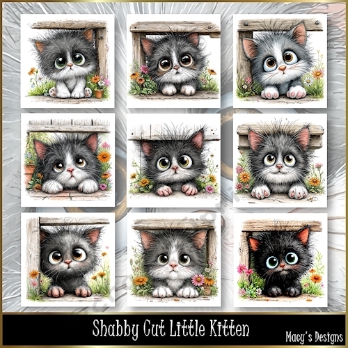 Shabby Cute Little Kitten -Illustrations for Cards, Mini kits & Designers
