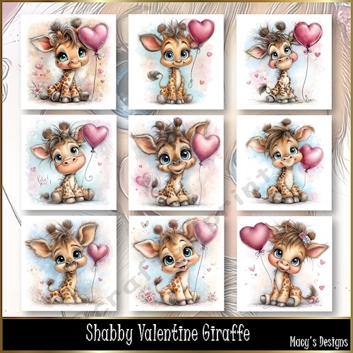 Shabby Valentine Giraffe -Illustrations for Cards, Mini kits & Designers