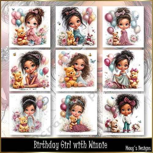 Birthday Girl with Winnie - Illustrations for Cards, Mini kits & Designers