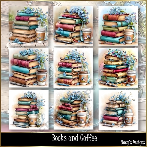 Books and Coffee - Illustrations for Cards, Mini kits & Designers