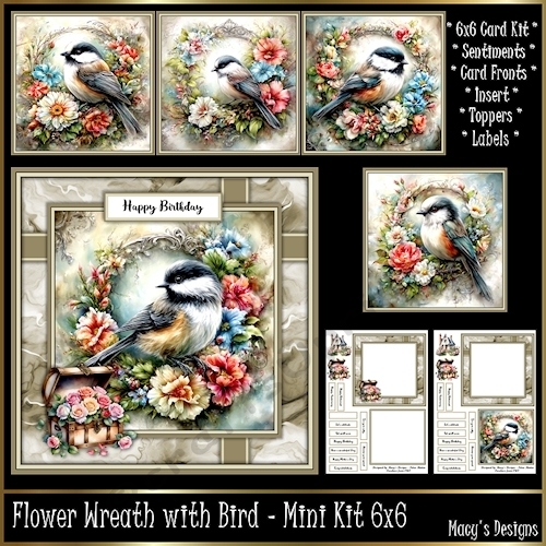 Flower Wreath with Bird - Mini Kit 6x6