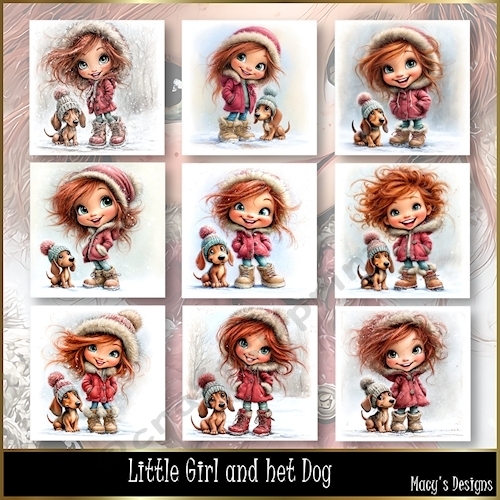 Little Girl and her Dog - Illustrations for Cards, Mini kits & Designers