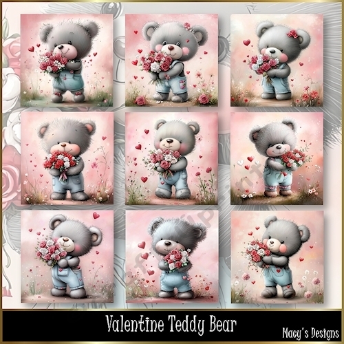 Valentine Teddy Bear - Illustrations for Cards, Mini kits & Designers