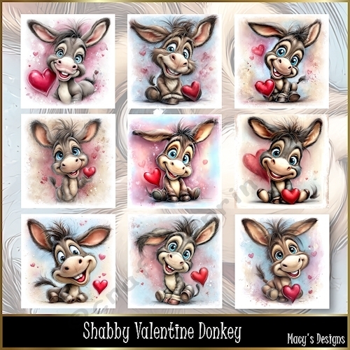 Shabby Valentine Donkey - Illustrations for Cards, Mini kits & Designers