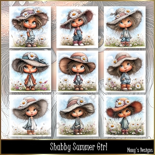 Shabby Summer Girl 1 - Illustrations for Cards, Mini kits & Designers