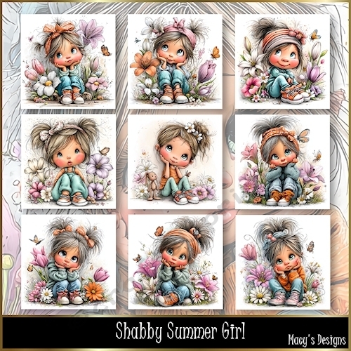 Shabby Summer Girl  - Illustrations for Cards, Mini kits & Designers