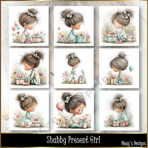 Shabby Present Girl - Illustrations for Cards, Mini kits & Designers