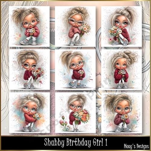 Shabby Birthday Girl 1 - Illustrations for Cards, Mini kits & Designers