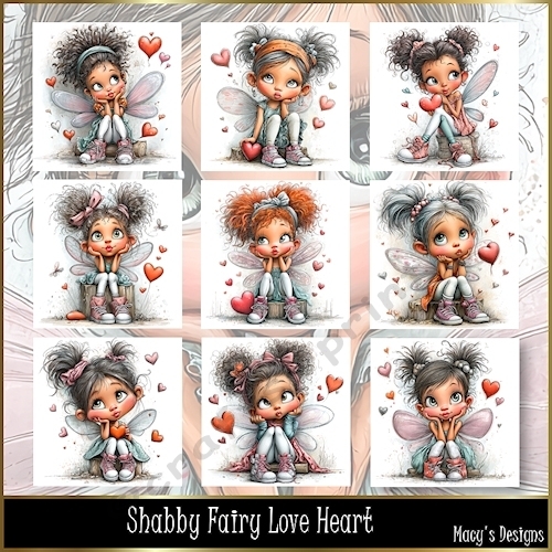 Shabby Fairy Love Heart - Illustrations for Cards, Mini kits & Designers