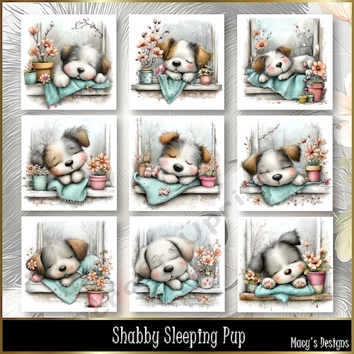 Shabby Sleeping Pup - Illustrations for Cards, Mini kits & Designers