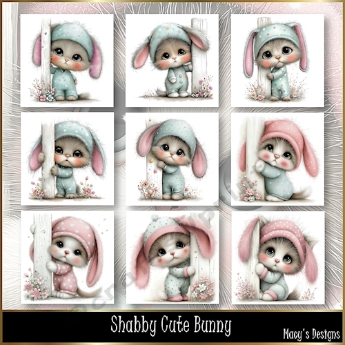 Shabby Cute Bunny - Illustrations for Cards, Mini kits & Designers
