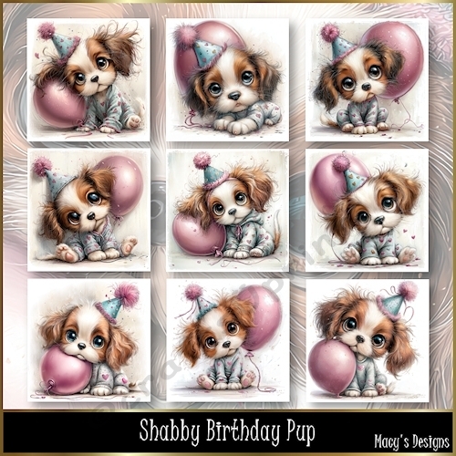 Shabby Birthday Pup - Illustrations for Cards, Mini kits & Designers