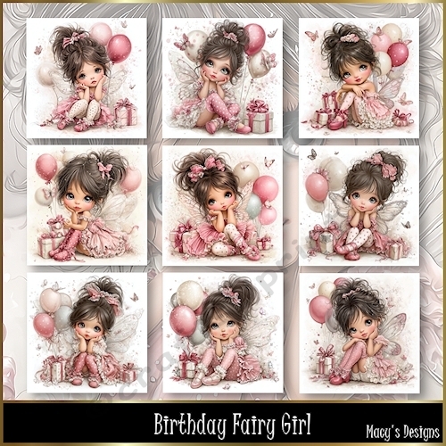 Birthday Fairy Girl - Illustrations for Cards, Mini kits & Designers