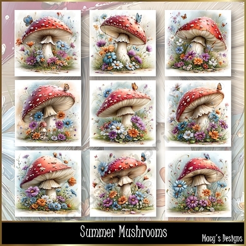 Summer Mushrooms - Illustrations for Cards, Mini kits & Designers