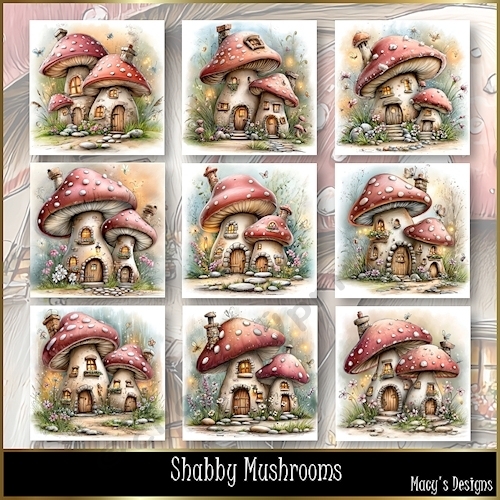 Shabby Mushrooms - Illustrations for Cards, Mini kits & Designers