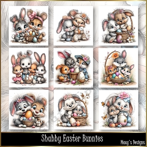 Shabby Easter Bunnies - Illustrations for Cards, Mini kits & Designers