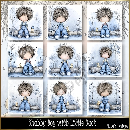 Shabby Boy with Little Duck - Illustrations for Cards, Mini kits & Designers
