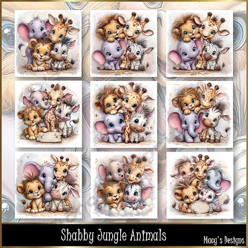 Shabby Jungle Animals - Illustrations for Cards, Mini kits & Designers