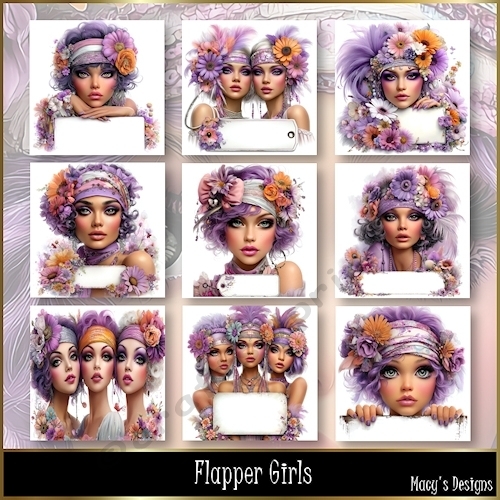 Flapper Girls - Illustrations for Cards, Mini kits & Designers