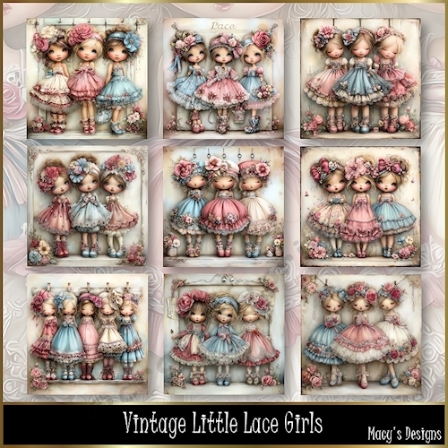 Vintage Little Lace Girls -  Illustrations for Cards, Mini kits & Designers