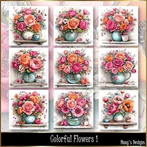 Colorful Flowers 1 - Illustrations for Cards, Mini kits & Designers