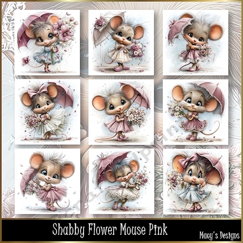 Shabby Flower Mouse Pink - Illustrations for Cards, Mini kits & Designers