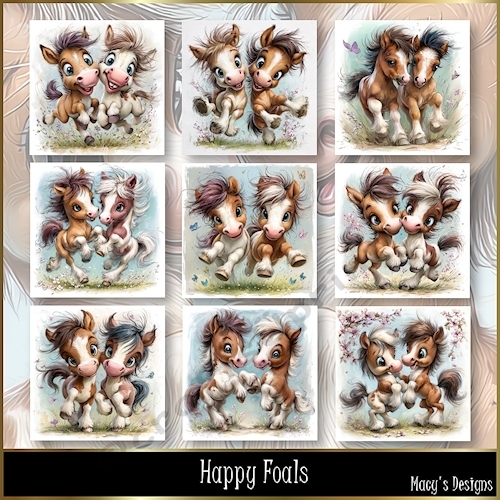 Happy Foals - Illustrations for Cards, Mini kits & Designers