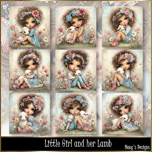 Little Girl and her Lamb - Illustrations for Cards, Mini kits & Designers