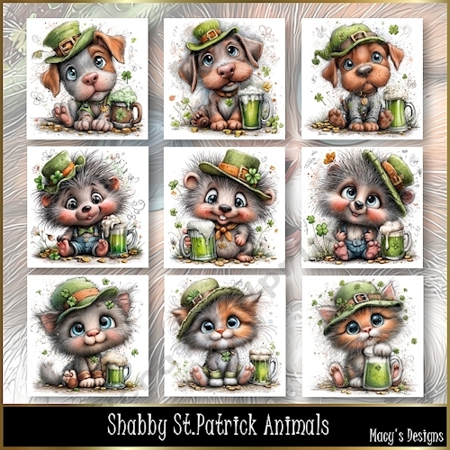 Shabby St.Patrick Animals - Illustrations for Cards, Mini kits & Designers