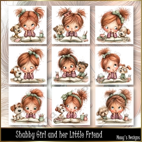 Shabby Girl and her Little Friend - Illustrations for Cards, Mini kits & Designers