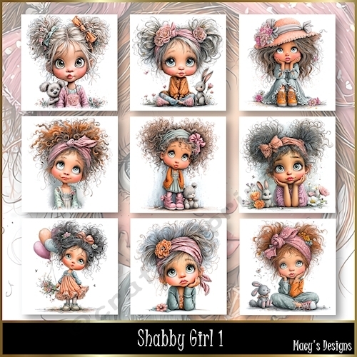 Shabby Girl 1 - Illustrations for Cards, Mini kits & Designers