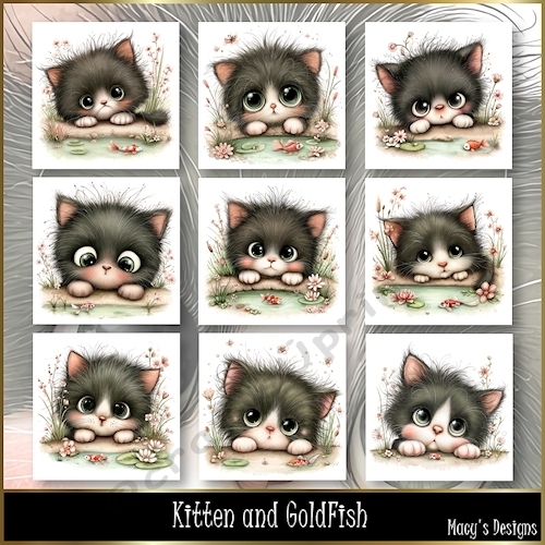 Kitten and GoldFish - Illustrations for Cards, Mini kits & Designers