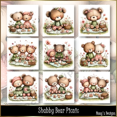 Shabby Bear Picnic - Illustrations for Cards, Mini kits & Designers