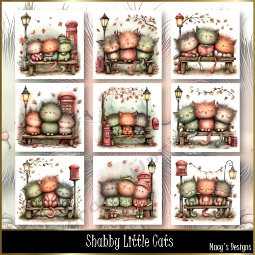 Shabby Little Cats - Illustrations for Cards, Mini kits & Designers