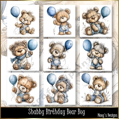 Shabby Birthday Bear Boy - Illustrations for Cards, Mini kits & Designers