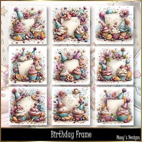 Birthday Frame - Illustrations for Cards, Mini kits & Designers