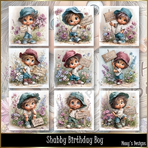 Shabby Birthday Boy - Illustrations for Cards, Mini kits & Designers