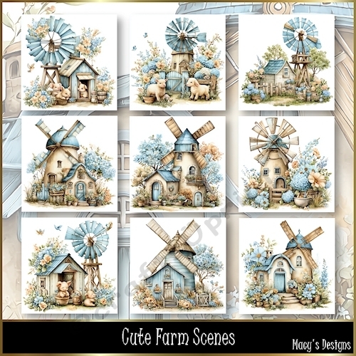 Cute Farm Scenes - Illustrations for Cards, Mini kits & Designers