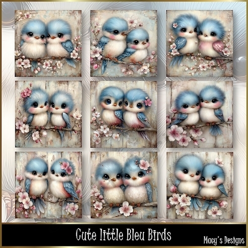 Cute Little Bleu Birds - Illustrations for Cards, Mini kits & Designers